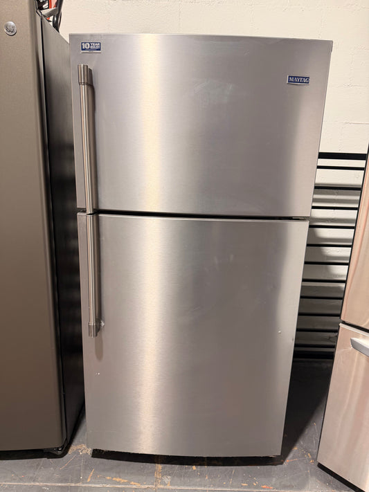 Maytag - 21 Cu. Ft. Wide Top Freezer Refrigerator with EvenAir Cooling Tower and BrightSeries LED Lighting - Stainless Steel